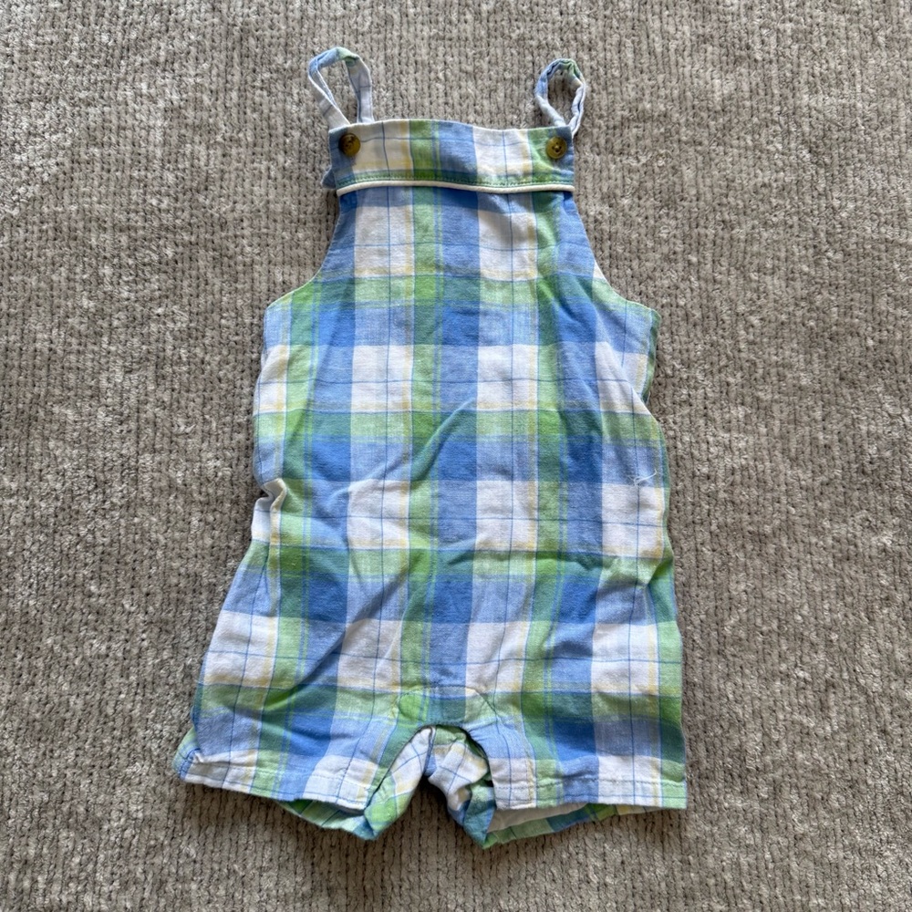 Janie and Jack Plaid Linen Blend Shortall Romper 12–18M